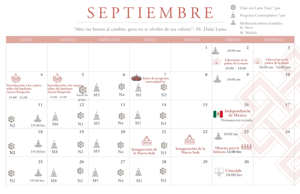 Calendario de Actividades. Septiembre